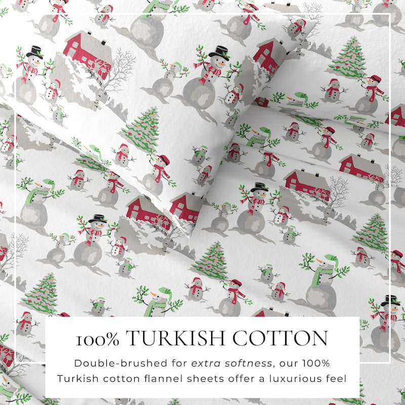Linery & Co. Ultra-Soft Turkish Cotton Flannel Christmas Print Sheet Set