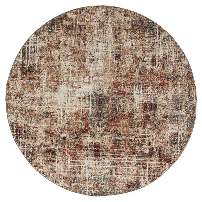 Porch & Den Delta Distressed Ivory / Crimson Abstract Area Rug - 6' Round - Ivory/Crimson