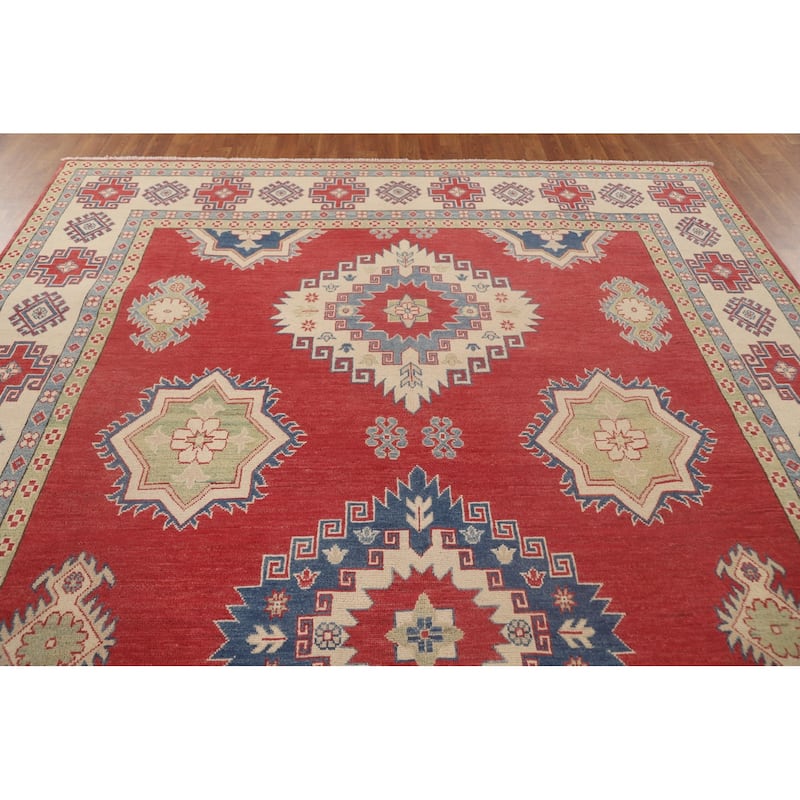 Red Kazak Rug Hand-Knotted Oriental Wool Carpet - 8'2"x 12'2"