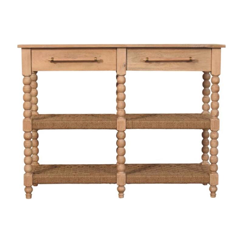 Artisan Furniture Solid Wood Savoy Bobbin Console with Jute Shelves, Beige,2-Drawers,1-Shelf - N/A - beige