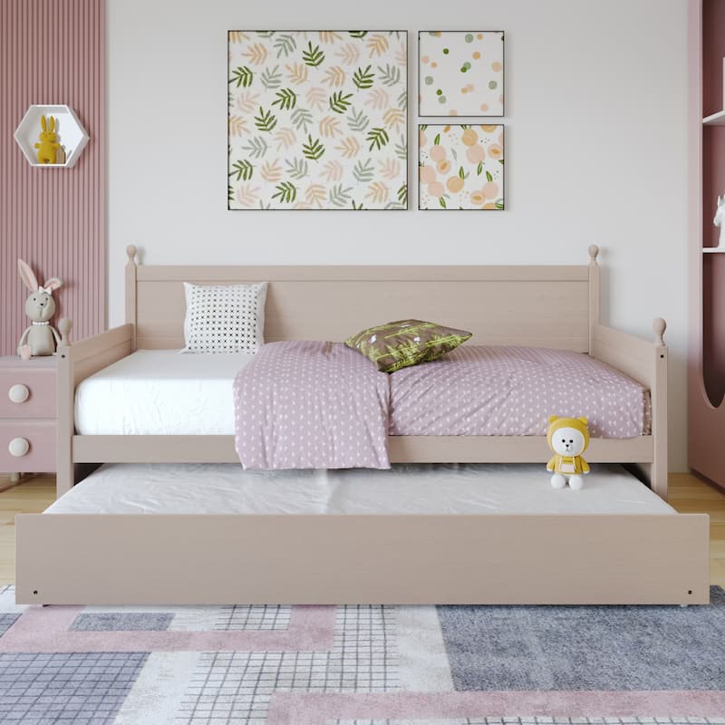 CraftPorch Mid-Century Modern Wooden Twin Size Daybed With Trundle