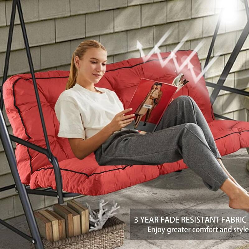 Porch Swing Replacement Cushion, 55in Outdoor Bench Cushions with Backrest , 3 Seat Patio Furniture Garden Loveseat Glider Pad