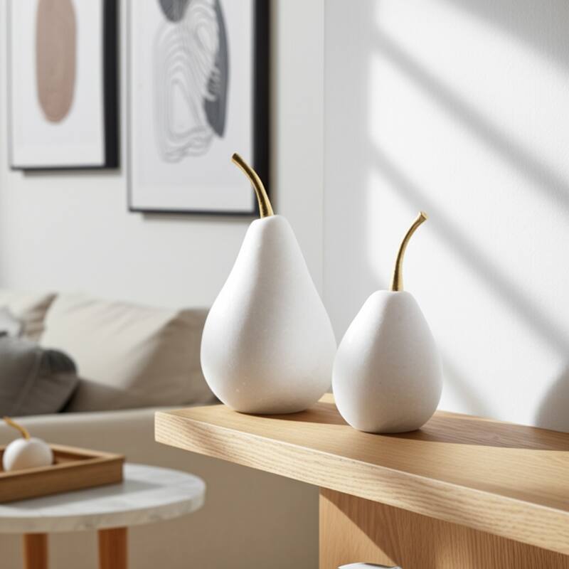 Polyresin Decorative Object Stem Pear-Shaped (Set of 2) - 7/6" White - 4" x 4" x 7.5"