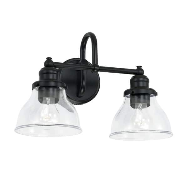 slide 2 of 5, Baxter 2-light Bath/ Vanity Fixture w/ Clear Glass Matte Black