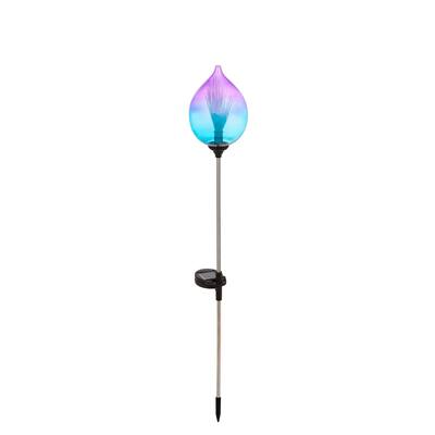 Fiberoptic Solar Glass Torch, Iridescent Blue and Purple Ombre