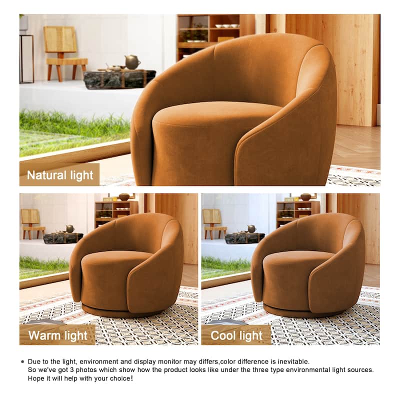 Boucle Barrel Chair Upholstered 360°Swivel Armchair