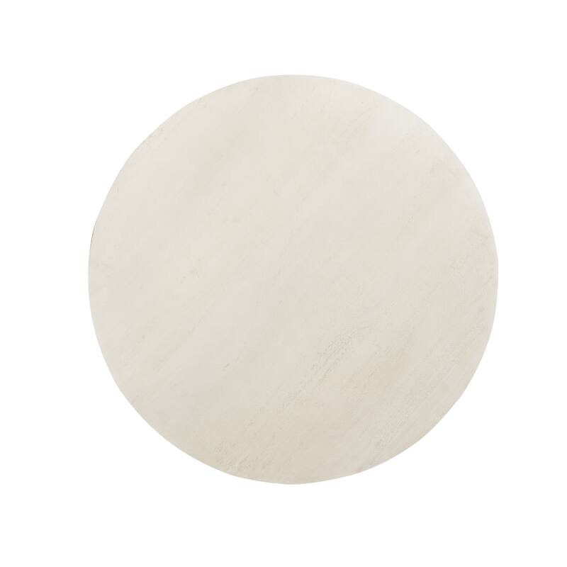 Navine Transitional Whitewashed Wood Round Dining Table by Sevita, 48" D x 48" W x 30" H - 48"D x 48"W x 30"H