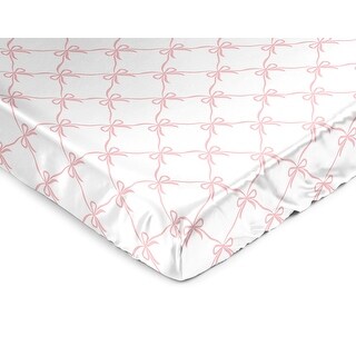 Sweet Jojo Designs Pink Bows Girl Satin Fitted Crib Sheet - Blush and White Bow for Ballerina Ballet Dancer Princess Collection