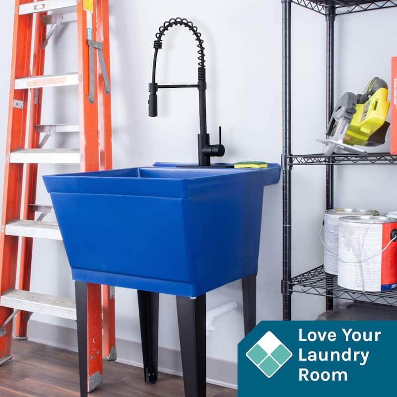 TEHILA Utility Sink Laundry Tub with Black High Arc Coil Faucet