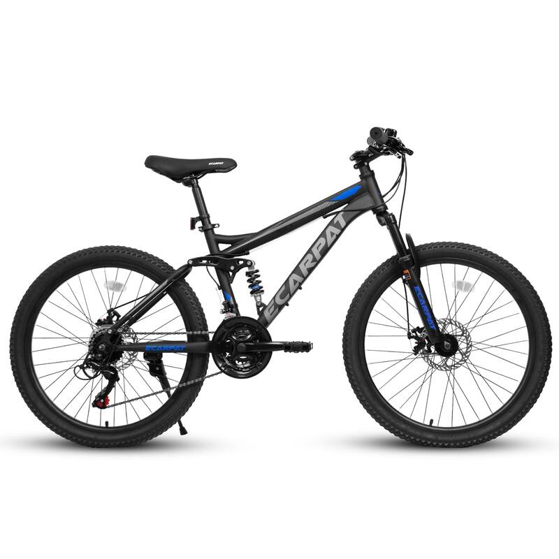 24 Inch Mountain Bike, 21-Speed Trail Commuter City Bicycle, Outdoor Adventure Steel Bike with Rear Dual-Shock Absorption