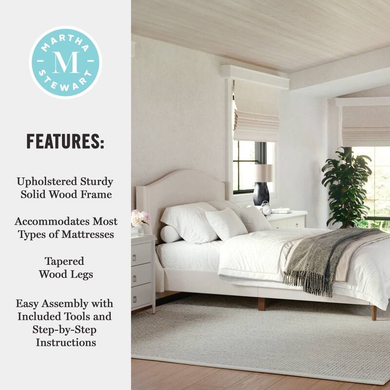 Martha Stewart Upholstered Platform Bed with Curved Headboard