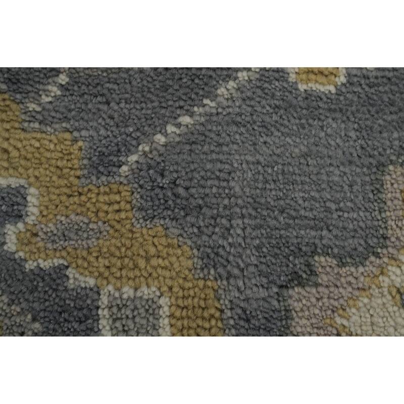 Handmade Grey Floral Oushak Indian Area Rug, Transitional Wool Carpet - 11' 10'' X 9' 0''