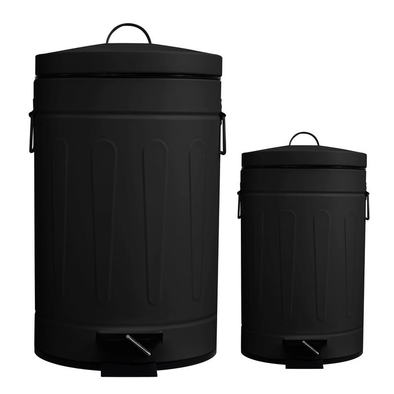 Innovaze 3.2 Gal./12-Liter and 0.8 Gal./3 Liter Old Time Style Round White Metal Step-on Trash Can Set