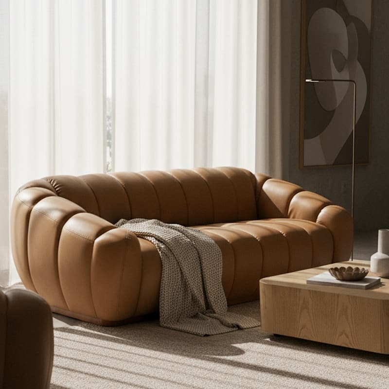 Divani Casa Ekwok Modern Tan Leather Sofa