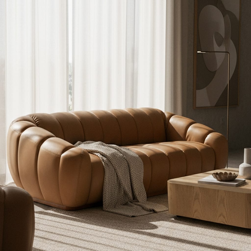 Divani Casa Ekwok Modern Tan Leather Sofa