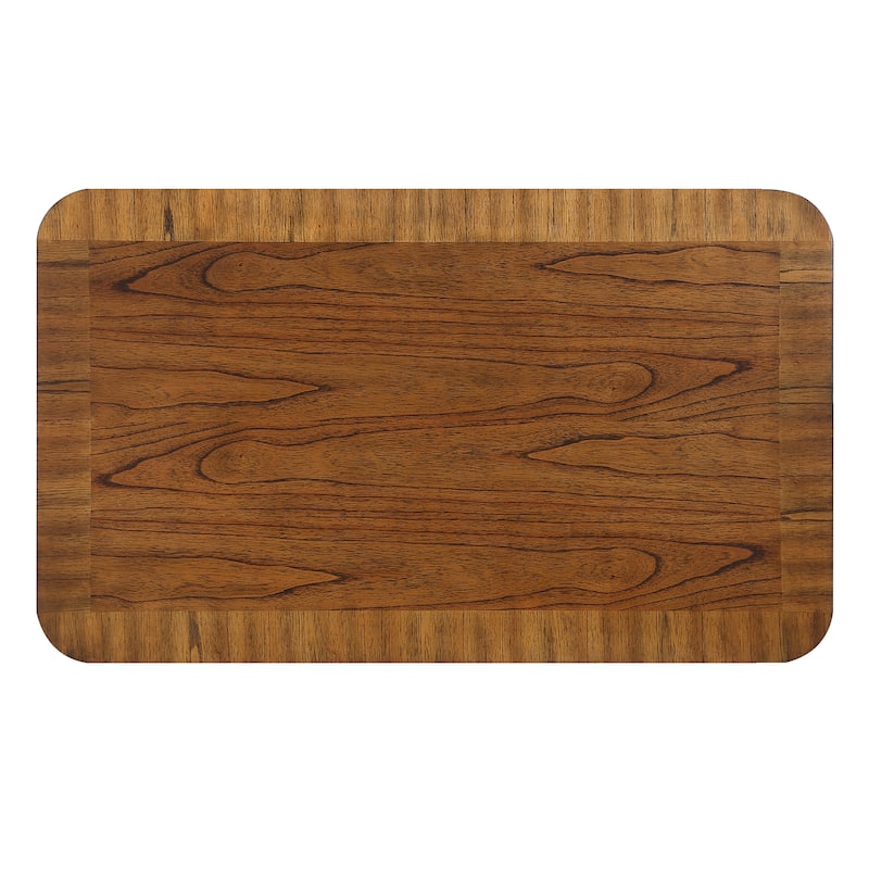 Solid Wood Coffee Table Rectangular Center Table with Open Storage Shelf, Smooth Curved Edge and Vertical Groove Design