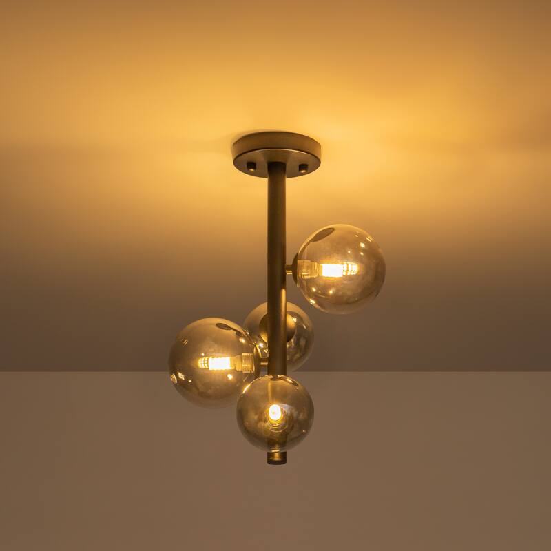 8 Lights Modern Semi-Flush Mount Ceiling Light Smoky Gray Glass Globe