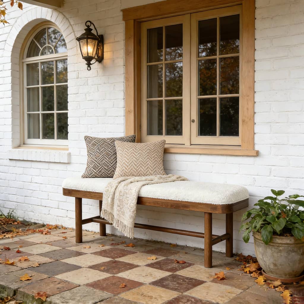 Solid Wood Shoe Bench with Removable Cushion for Entryway