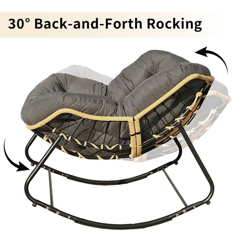 Oversized Outdoor Rocking Chair, Egg-Shaped Patio Rocker in All-Weather Rattan for Garden & Porch