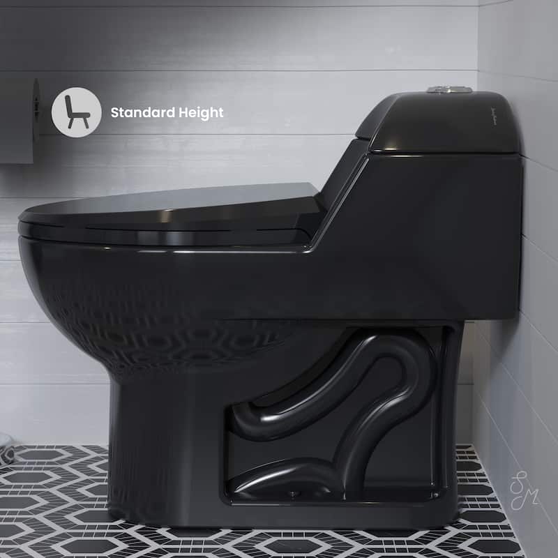 Chateau One-Piece Elongated Toilet Dual-Flush In Glossy Black 1.1/1.6 Gpf - 28.0" x 16.5" x 24.0"