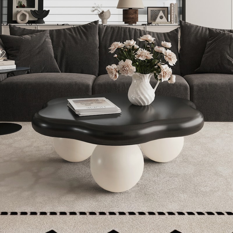 Cloud Shaped Coffee Table, Petal-Shaped Modern Minimalist Coffee Table with Spherical Legs