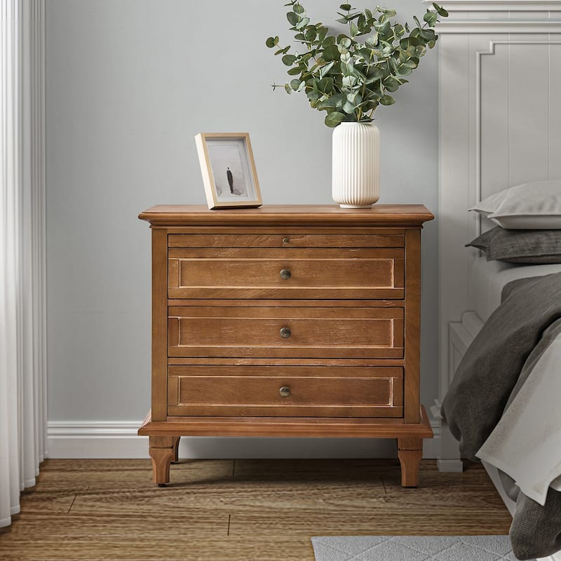 Muriel Farmhouse 3 Drawers Nightstand with Built-In Outlets by HULALA HOME - Acorn