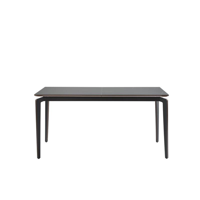 Honey Contemporary 7-Piece Dining Set with Dark Wood and Black Sintered Stone Table Top, and Upholstered Armchairs