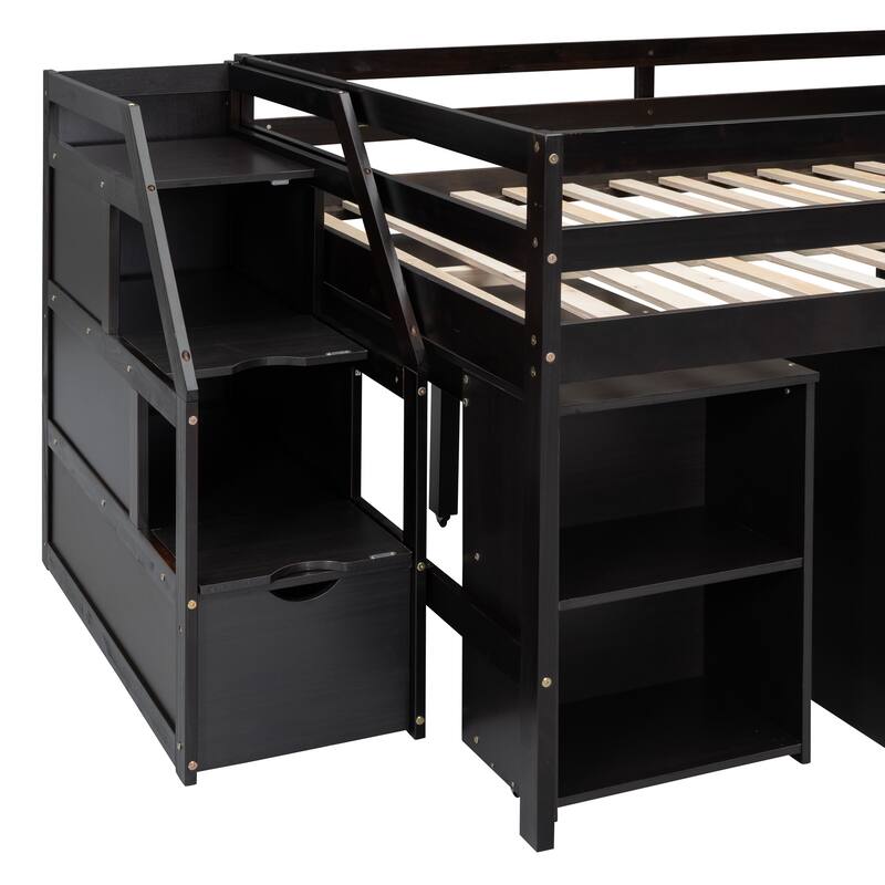 Space-Saving Full Loft Bed with Desk, Storage Stairs