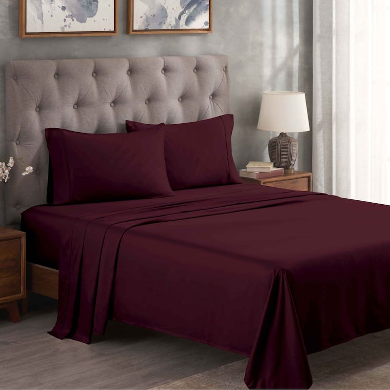 Superior Egyptian Cotton 300 Thread Count Solid Bed Sheet Set - Queen - Plum