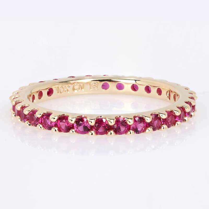 Miadora 10k Yellow Gold Created Ruby Stackable Eternity Wedding Band Ring