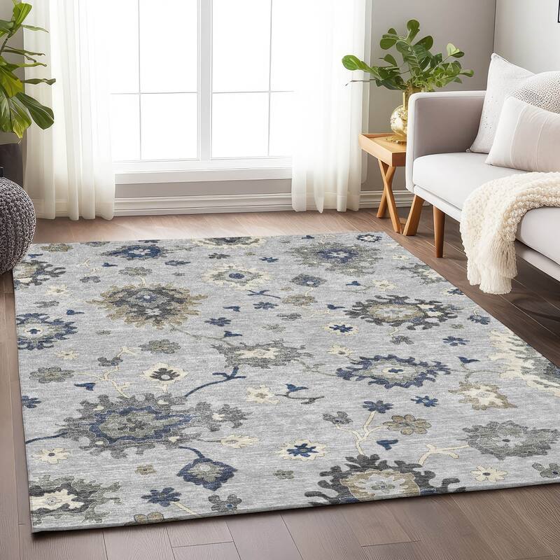 Premium Washable Super Soft Traditional Farmhouse Mayfield Rug - Silver - 5' x 7' 6"