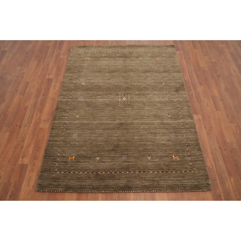 Hand Knotted Oriental 100% Wool Carpet Tribal Animal Pictorial Brown Gabbeh Area Rug - 6' 0'' X 4' 4''