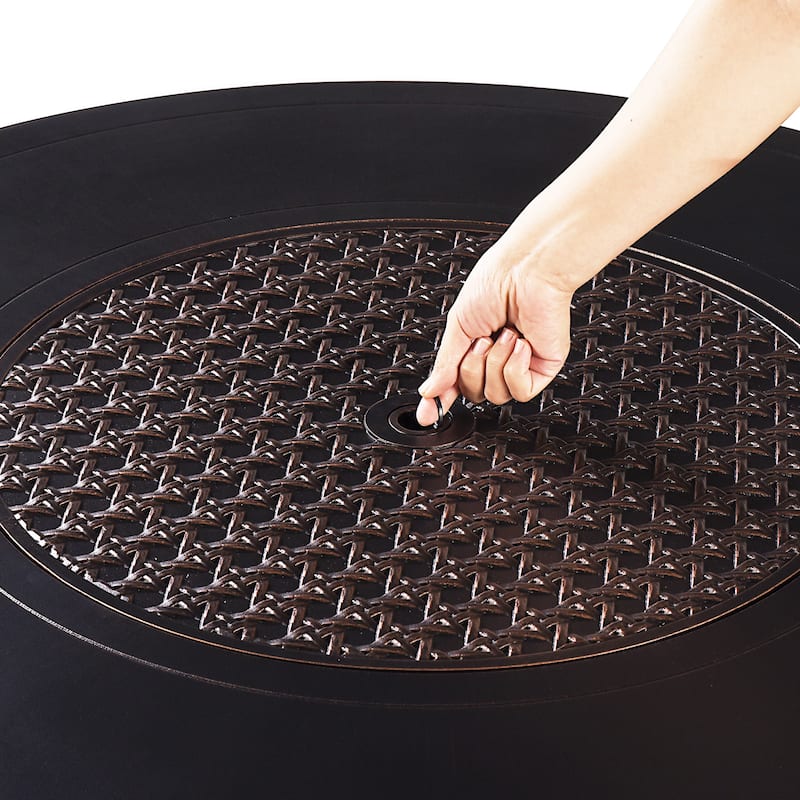 Round 44 in. x 44 in. Aluminum Propane Fire Pit Table with Glass Beads, Two Covers, Lid, 57,000 BTUs - N/A
