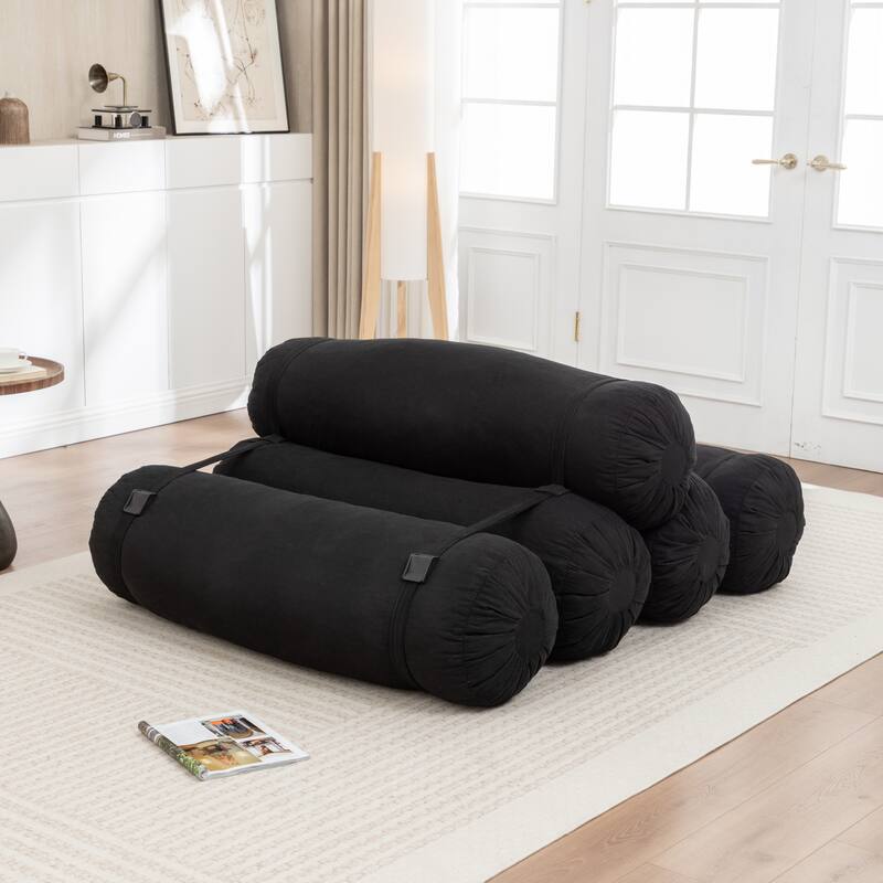 Versatile Lazy Sofa Corduroy Chaise Lounge Floor Couch Composed of 5 Cylindrical Pillows with Adjustable Straps