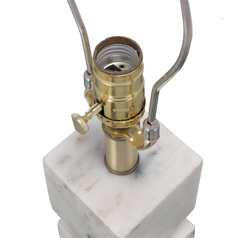 D16x26.5" White Marble Cube Table Lamp with Gold Base and Body