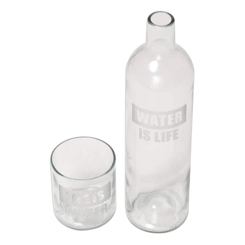 NOVICA Artisan Handblown Upcycled Glass Carafe Set Bottle In Bali Clear Indonesia Tableware Pitchers Decanters 'Water is Life'