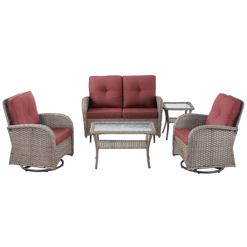 Outdoor Glider Sofa with Swivel Chair Grey-Red - Grey