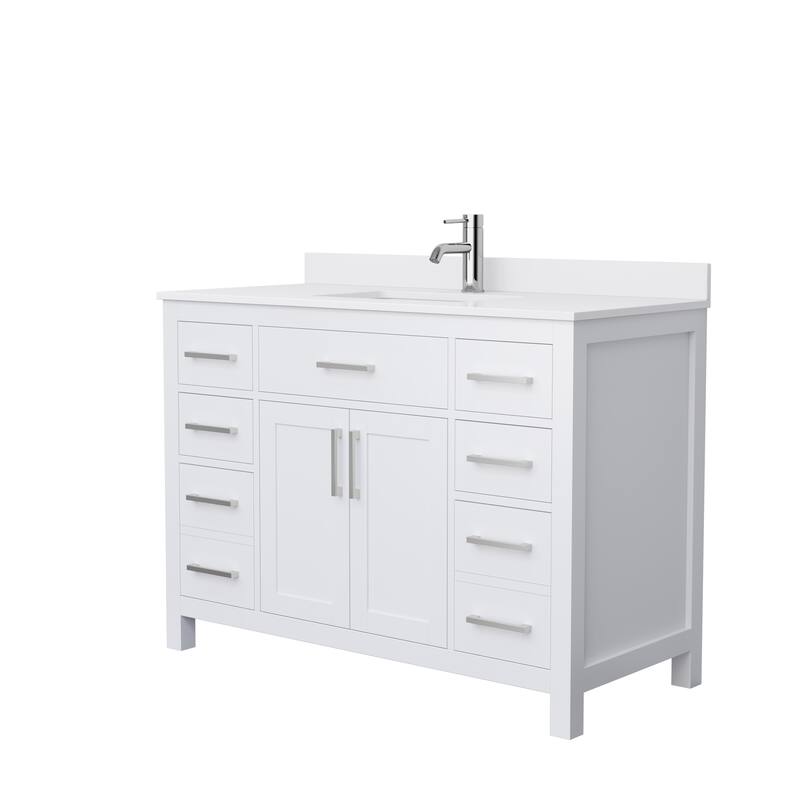 Beckett 48 Inch Single Vanity, Cultured Marble Top - White, Nickel Trim, White Cultured Marble Top