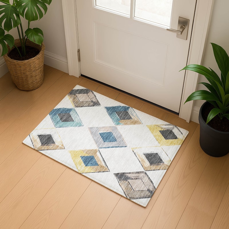 Premium Washable Super Soft Modern Diamond Mayfield Rug - Ivory - 1'8" x 2'6"