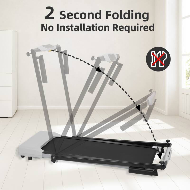 Foldable Walking Treadmill Under Desk Walking Pad Treadmill Compact Fitness Running Machine with LED Displays and Wheels