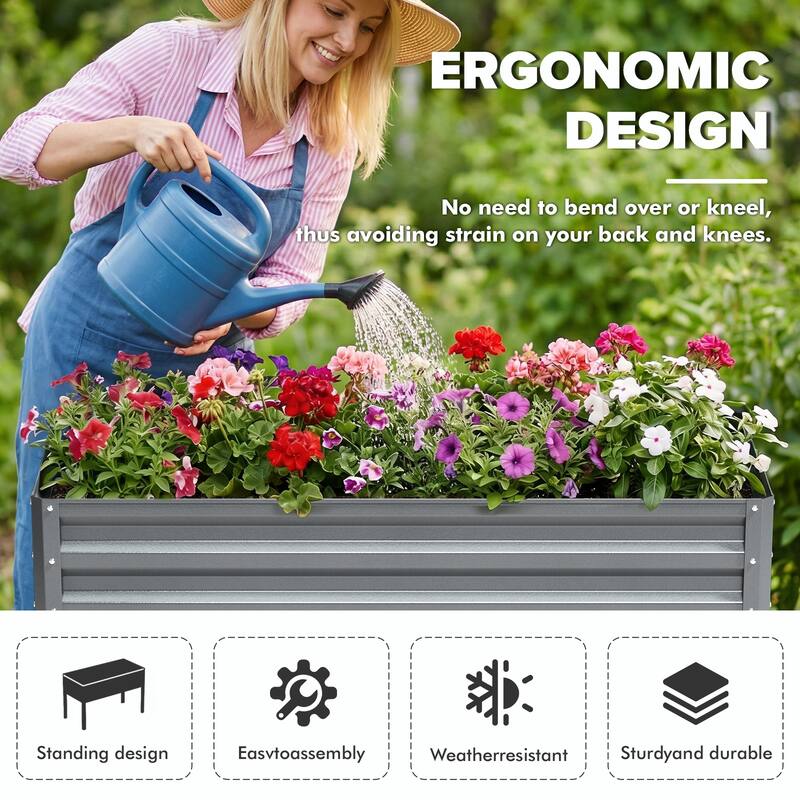 Meyreso 48" x 30" x 20" Galvanized Raised Garden Bed with Legs, Metal Elevated Planter Box, Rust-Resistant, Safety Edging