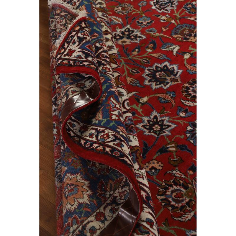 Hand Knotted Oriental 100% Wool Carpet Traditional Floral Red Isfahan Area Rug - 16' 3'' X 10' 5''