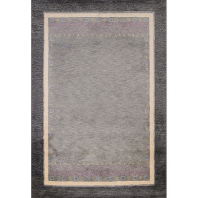 Gray Gabbeh Indian Area Rug Handmade Geometric Wool Carpet - 5'3" x 7'7"