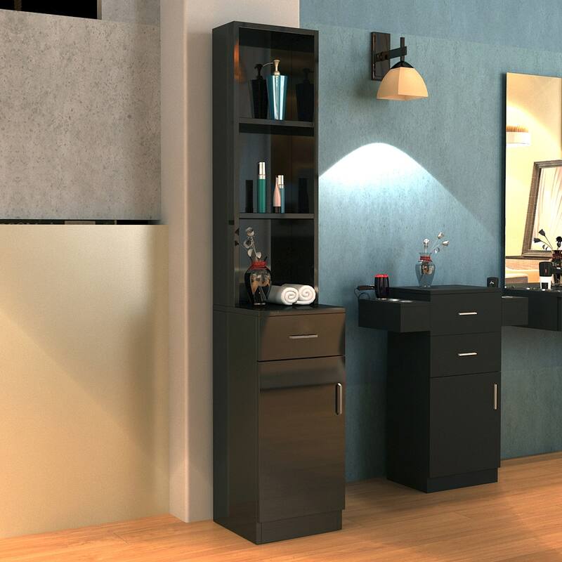 Standing 5 Compartments 1 Drawer 1 Door MDF Barber Cabinet Black - Black