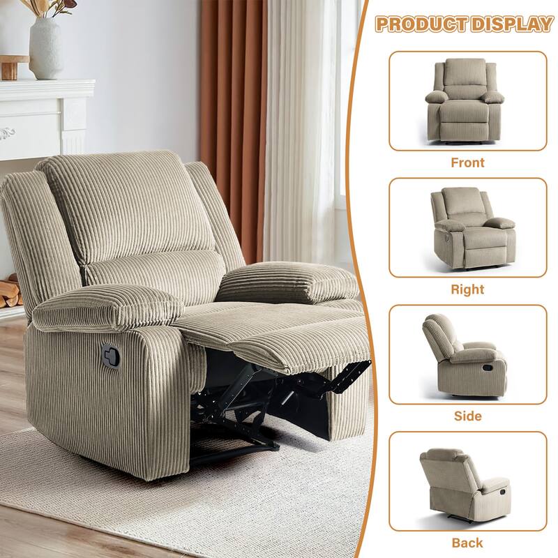 2 Piece Modern Corduroy Upholstery Push Back Manual Recliner Chair