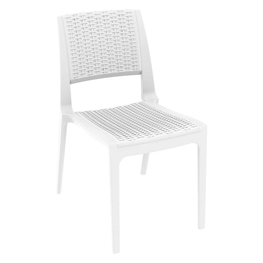 34" White Outdoor Patio Wickerlook Dining Chair