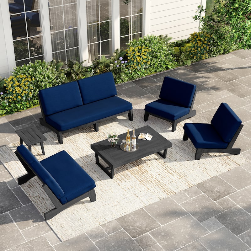 Casual 6-Piece Teak Large Outdoor Patio Conversation Set with Table