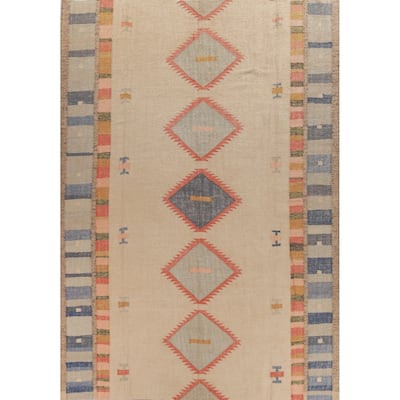 Hand Woven Oriental 100% Jute Carpet Southwestern Modern Beige & Ivories Kilim Area Rug - 13' 3'' X 10' 3''