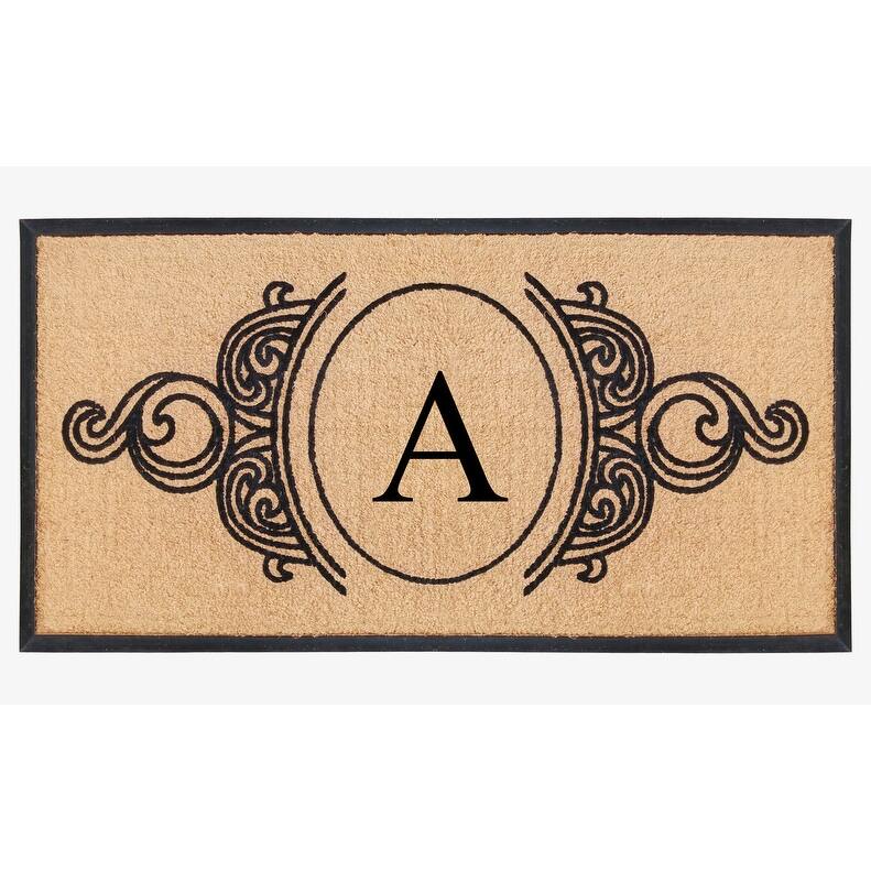 A1HC Natural Coir & Rubber Hand Flocked Large Monogrammed Doormat 30X60 Inch - A