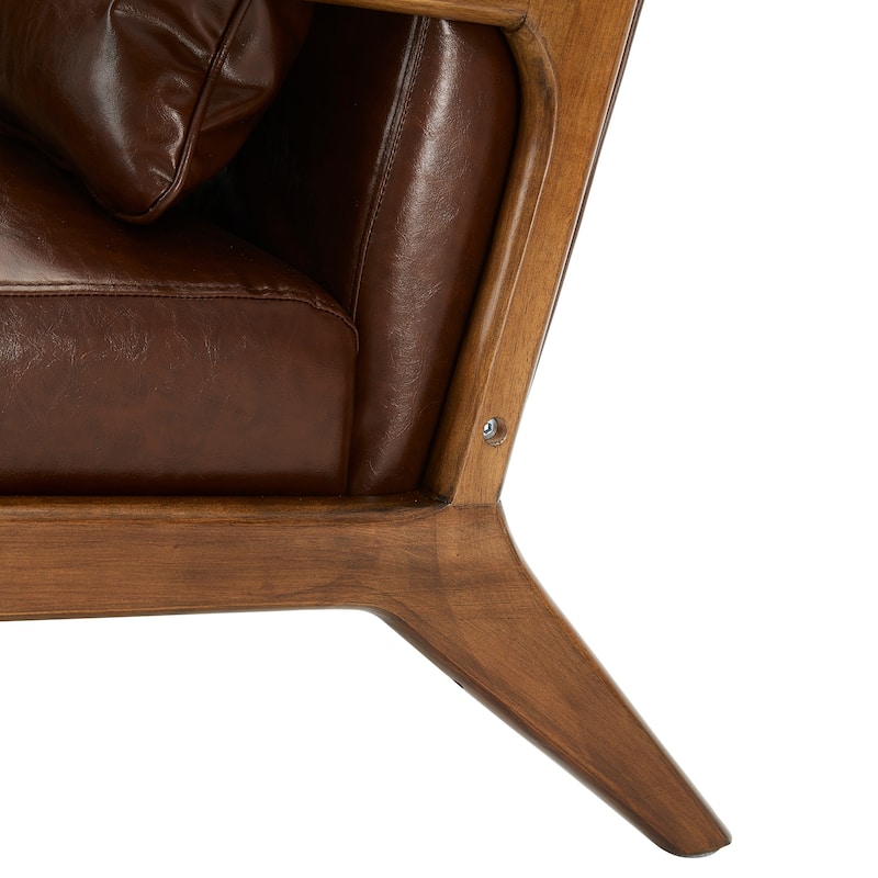 Glitzhome 30.75"H Mid-Century Modern PU Leather Accent Armchair with Rubberwood Frame - 25.75"L x 33.75"W x 30.75"H
